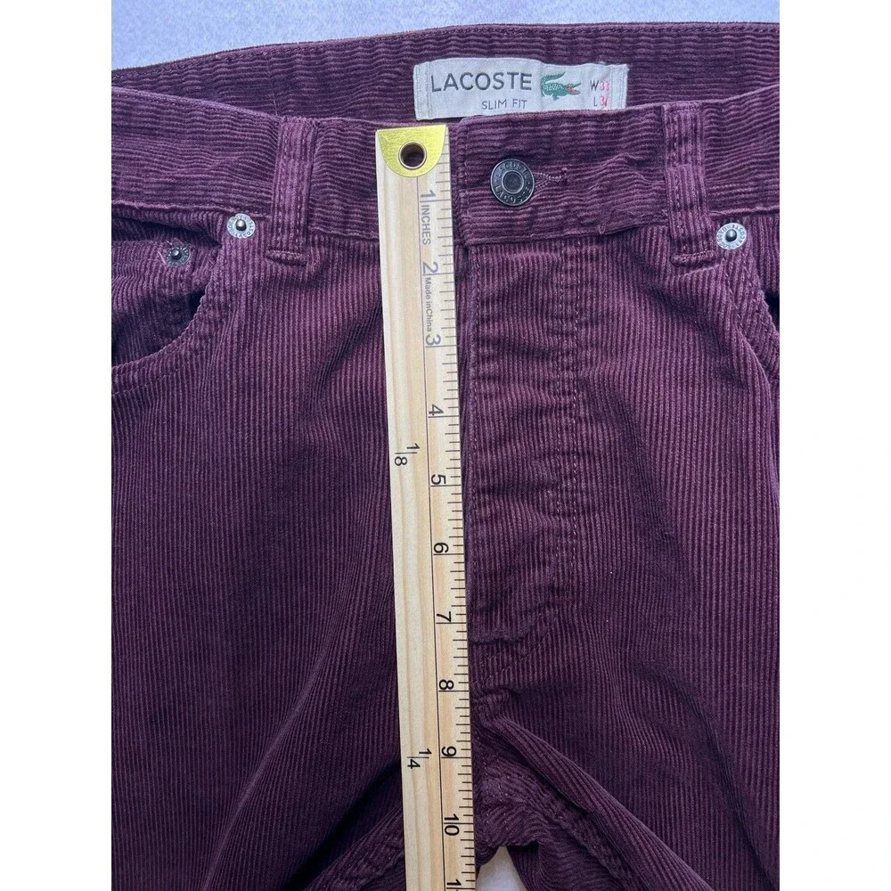 Lacoste Corduroy Jeans Mens 33x34 Slim Fit Button Fly Griotte Cherry Red